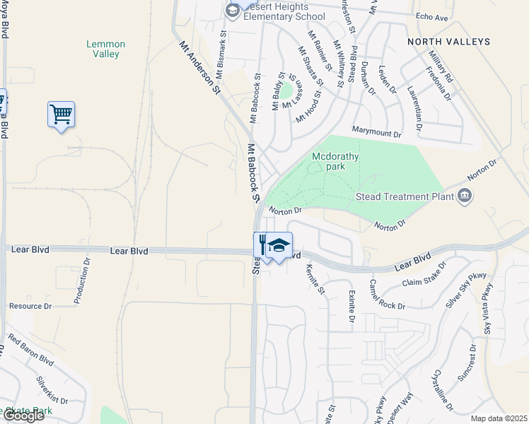 map of restaurants, bars, coffee shops, grocery stores, and more near 14020 Lear Boulevard in Reno