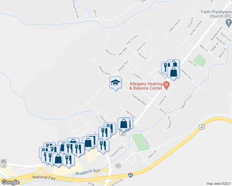 map of restaurants, bars, coffee shops, grocery stores, and more near 50 Parkside Boulevard in Cumberland