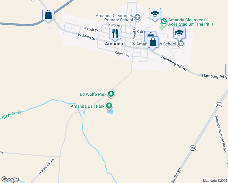 map of restaurants, bars, coffee shops, grocery stores, and more near 5975 Amanda-Southern Road Southwest in Amanda