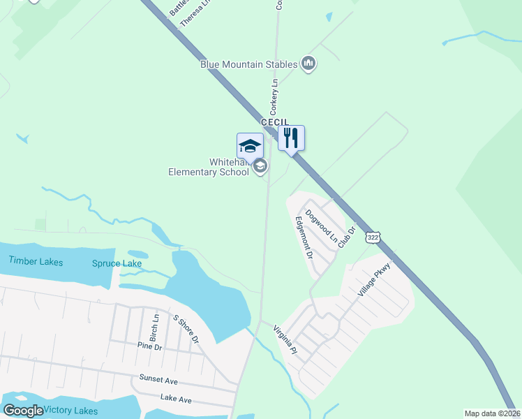 map of restaurants, bars, coffee shops, grocery stores, and more near 300-308 Whitehall Road in Monroe Township