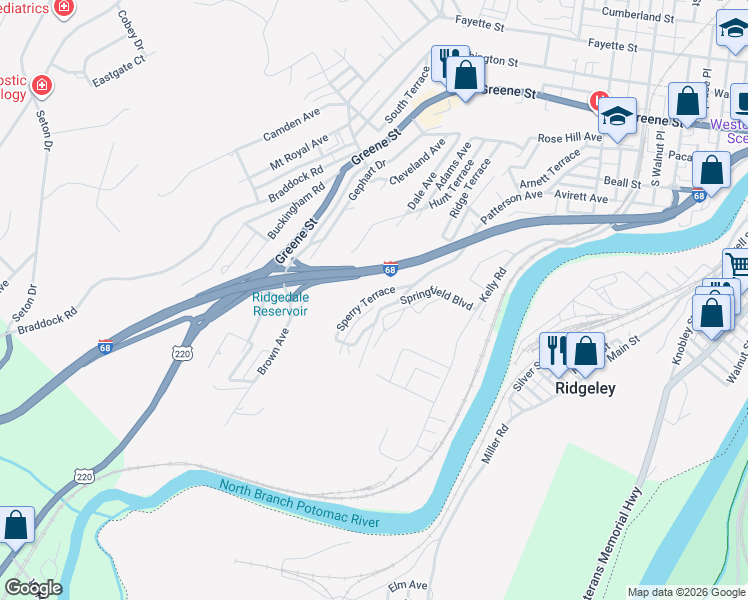 map of restaurants, bars, coffee shops, grocery stores, and more near 850 Sperry Terrace in Cumberland