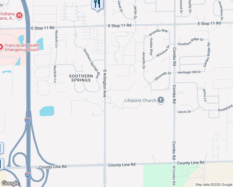 map of restaurants, bars, coffee shops, grocery stores, and more near 8531 South Arlington Avenue in Indianapolis