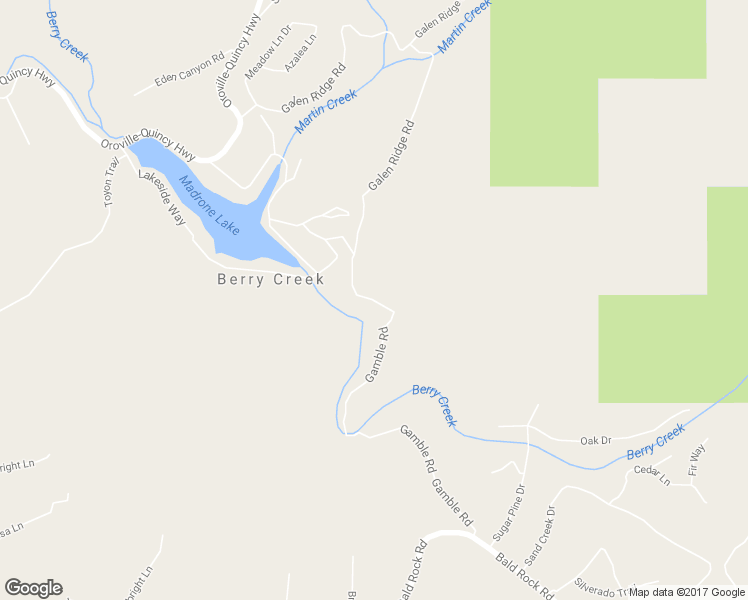 map of restaurants, bars, coffee shops, grocery stores, and more near Lake Madrone Road in Berry Creek