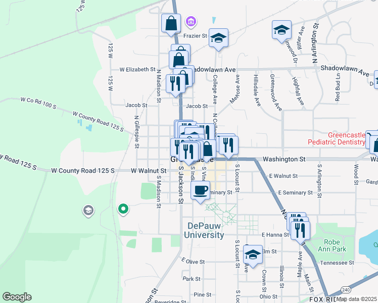 map of restaurants, bars, coffee shops, grocery stores, and more near in Greencastle