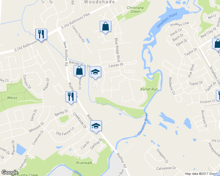 map of restaurants, bars, coffee shops, grocery stores, and more near 103 Blue Ridge Place in Newark
