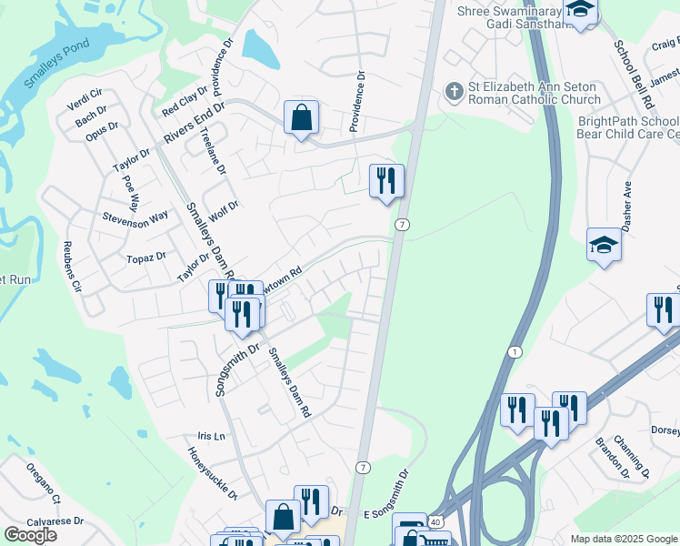 map of restaurants, bars, coffee shops, grocery stores, and more near 3 Ross Court in Newark