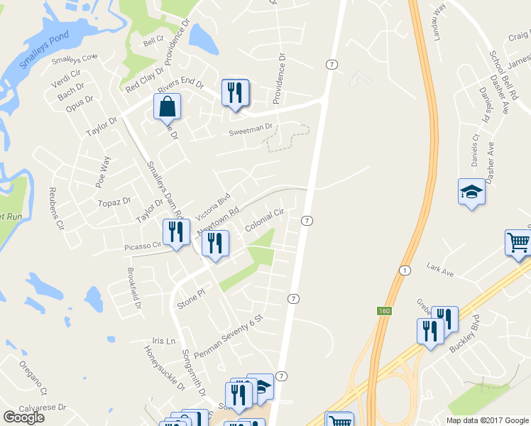 map of restaurants, bars, coffee shops, grocery stores, and more near 3 Ross Court in Newark