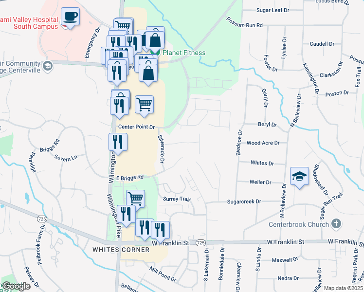 map of restaurants, bars, coffee shops, grocery stores, and more near 4337 Napa Valley Drive in Bellbrook