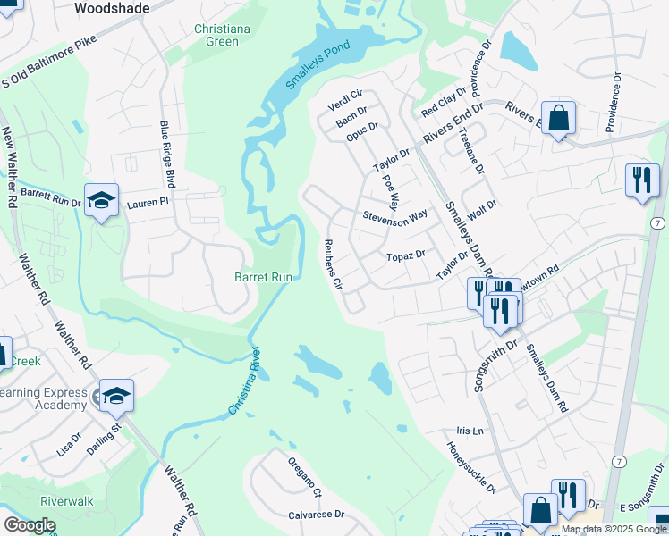 map of restaurants, bars, coffee shops, grocery stores, and more near 31 Reubens Circle in Newark