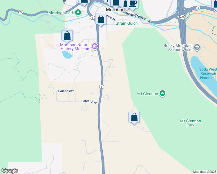map of restaurants, bars, coffee shops, grocery stores, and more near 17372 Colorado 8 in Morrison