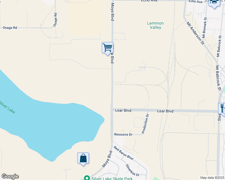 map of restaurants, bars, coffee shops, grocery stores, and more near 12018-12098 Moya Boulevard in Reno