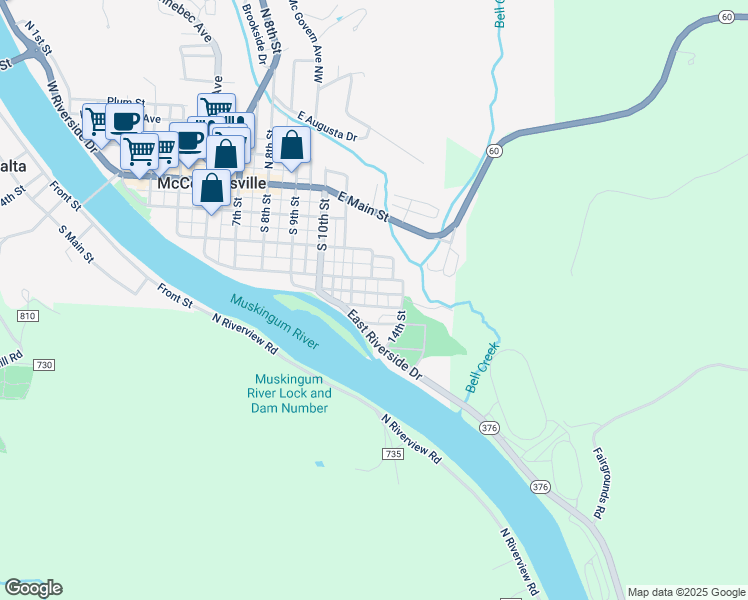 map of restaurants, bars, coffee shops, grocery stores, and more near 625 Halcyon Avenue in McConnelsville
