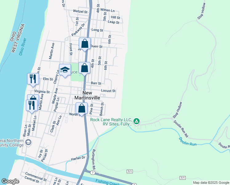 map of restaurants, bars, coffee shops, grocery stores, and more near 638-642 C St in New Martinsville