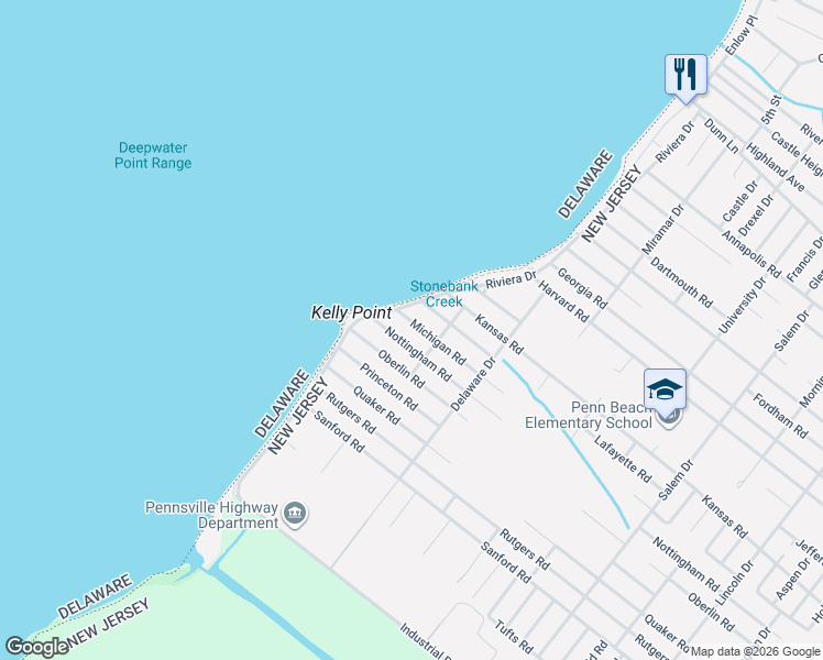 map of restaurants, bars, coffee shops, grocery stores, and more near 139 Michigan Road in Pennsville