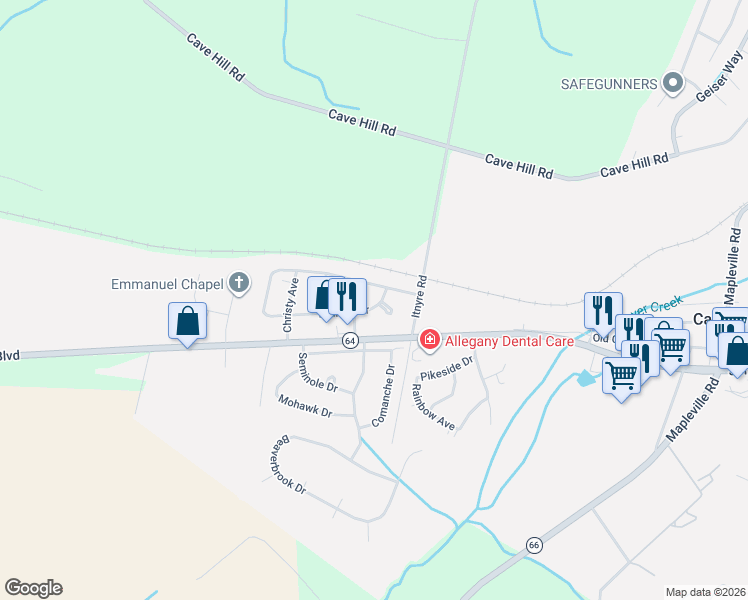map of restaurants, bars, coffee shops, grocery stores, and more near 21909 Holiday Drive in Smithsburg