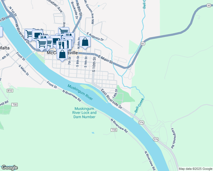 map of restaurants, bars, coffee shops, grocery stores, and more near 625 Halcyon Avenue in McConnelsville