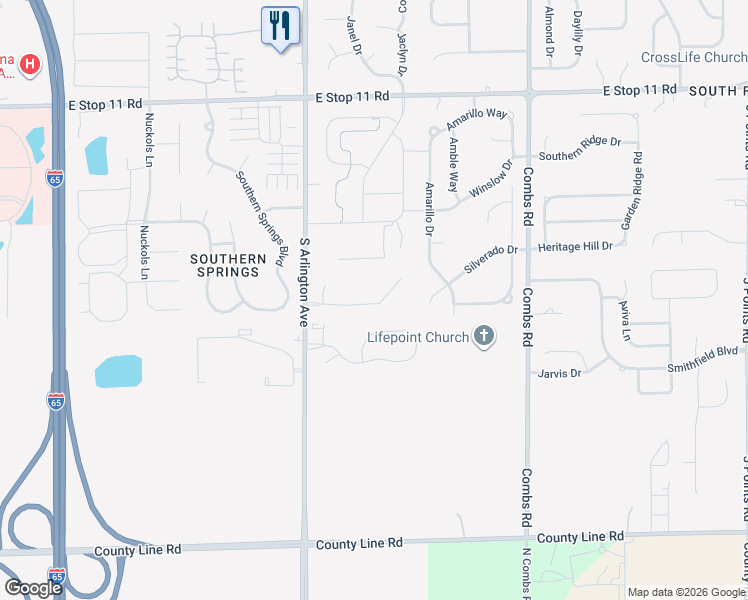 map of restaurants, bars, coffee shops, grocery stores, and more near 8451 South Arlington Avenue in Indianapolis
