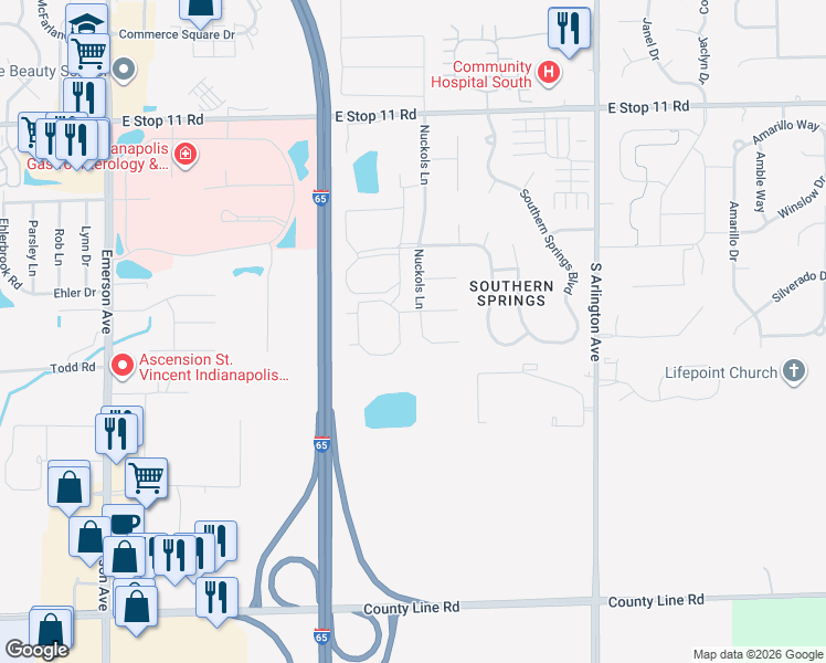map of restaurants, bars, coffee shops, grocery stores, and more near 8420 Boggs Creek Drive in Indianapolis