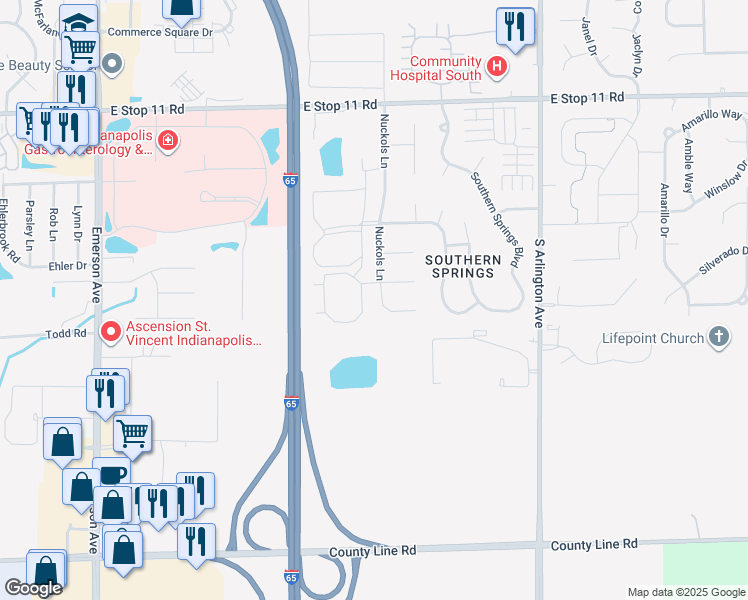 map of restaurants, bars, coffee shops, grocery stores, and more near 8420 Boggs Creek Drive in Indianapolis