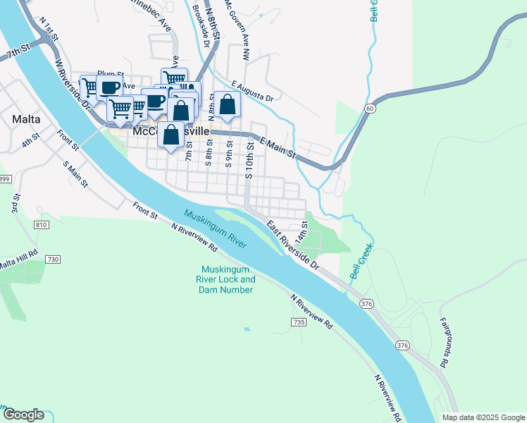 map of restaurants, bars, coffee shops, grocery stores, and more near 515 Halcyon Avenue in McConnelsville