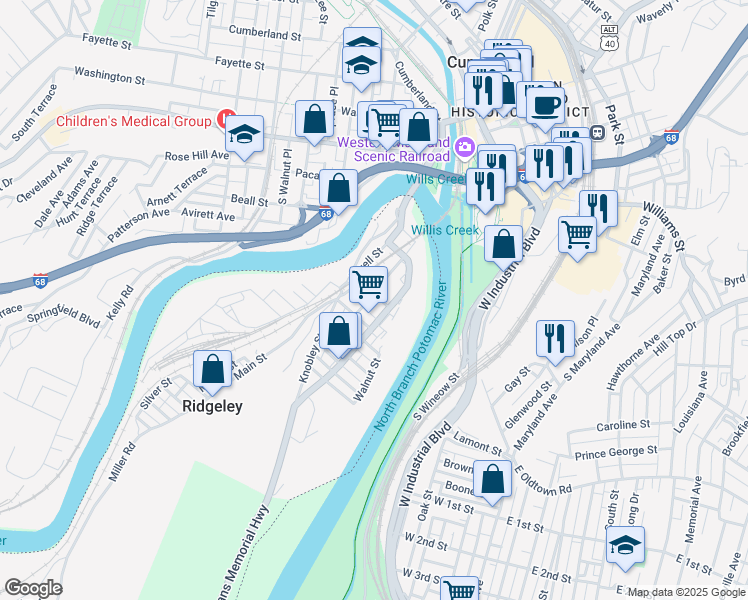 map of restaurants, bars, coffee shops, grocery stores, and more near 186 Blocker Street in Ridgeley