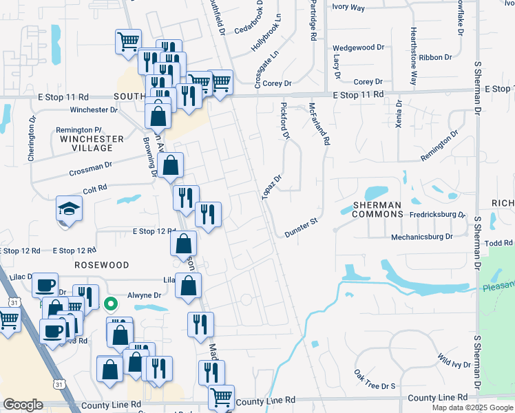 map of restaurants, bars, coffee shops, grocery stores, and more near 8394 Punto Alto Drive in Indianapolis