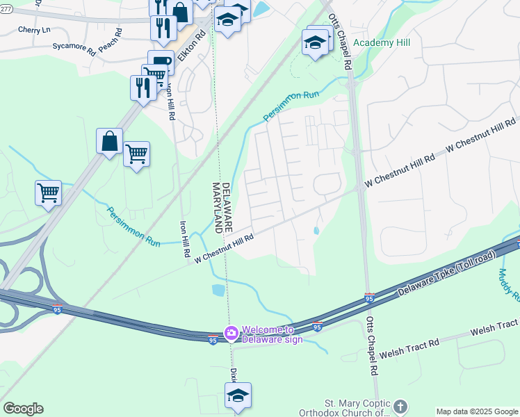 map of restaurants, bars, coffee shops, grocery stores, and more near 29 Laurel Lane in Newark