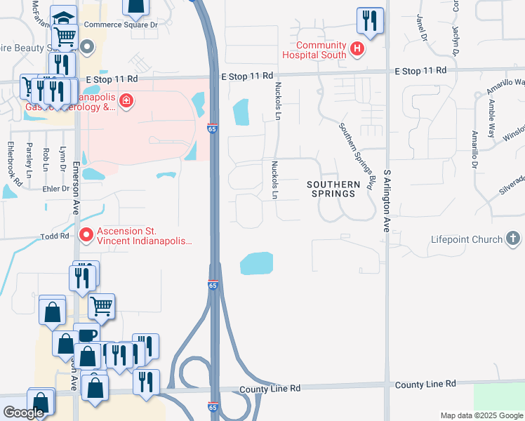 map of restaurants, bars, coffee shops, grocery stores, and more near 8420 Boggs Creek Drive in Indianapolis