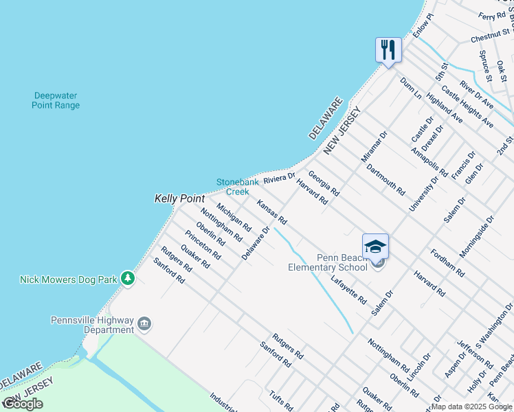map of restaurants, bars, coffee shops, grocery stores, and more near 167 Kansas Road in Pennsville Township