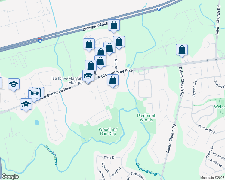 map of restaurants, bars, coffee shops, grocery stores, and more near 101 Christiana Farms Place in Newark