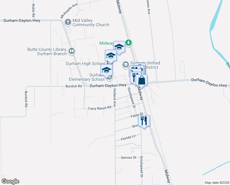map of restaurants, bars, coffee shops, grocery stores, and more near 9347 Holland Avenue in Durham