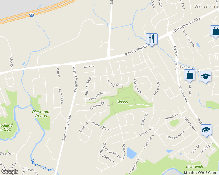 map of restaurants, bars, coffee shops, grocery stores, and more near 4 Alice Court in Newark