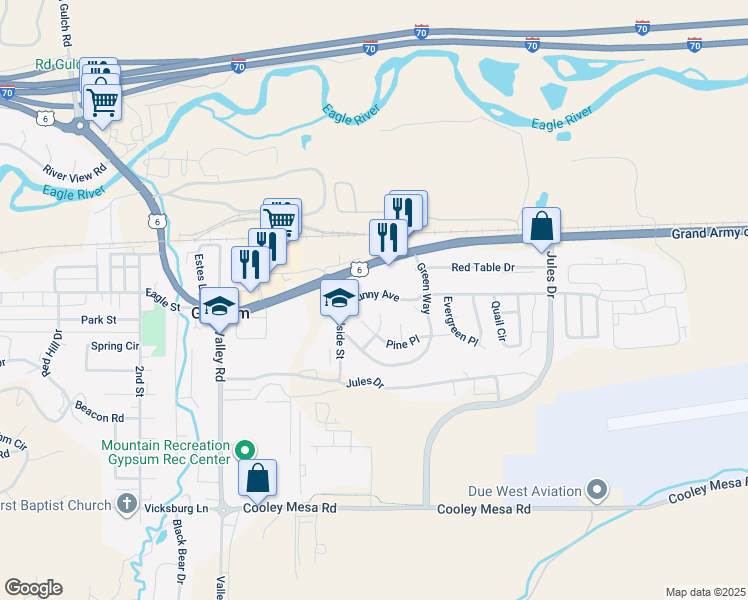 map of restaurants, bars, coffee shops, grocery stores, and more near 508 Sunny Avenue in Gypsum