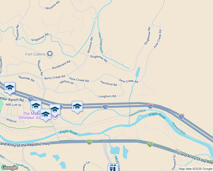 map of restaurants, bars, coffee shops, grocery stores, and more near 57 Hereford Road in Edwards