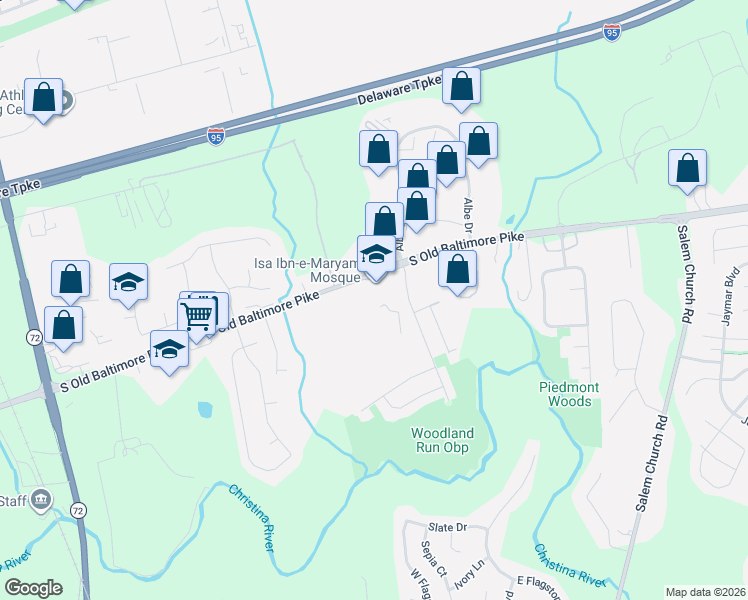 map of restaurants, bars, coffee shops, grocery stores, and more near in New Castle County