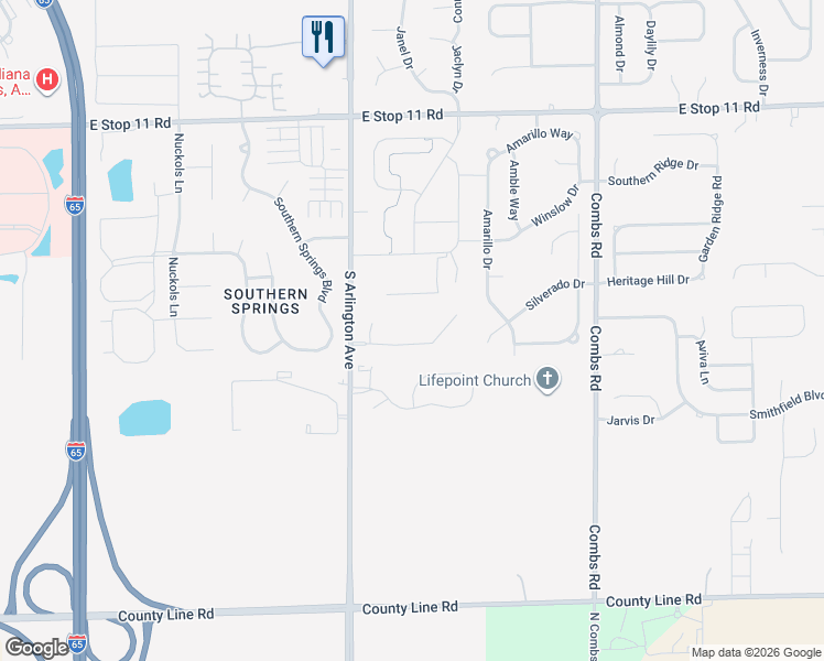 map of restaurants, bars, coffee shops, grocery stores, and more near 8451 South Arlington Avenue in Indianapolis