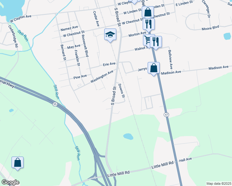 map of restaurants, bars, coffee shops, grocery stores, and more near 709 South Broad Street in Clayton