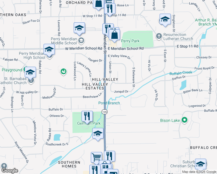 map of restaurants, bars, coffee shops, grocery stores, and more near 8306 Union Street in Indianapolis