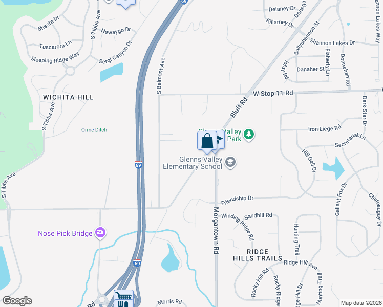map of restaurants, bars, coffee shops, grocery stores, and more near 8306 Bluff Road in Indianapolis