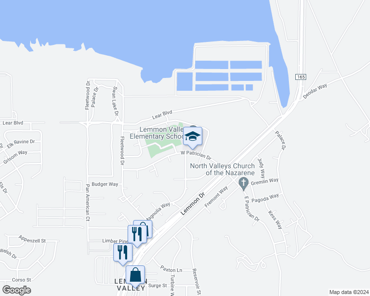 map of restaurants, bars, coffee shops, grocery stores, and more near 255 West Patrician Drive in Reno