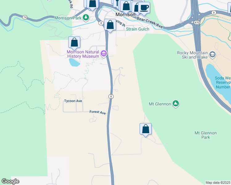 map of restaurants, bars, coffee shops, grocery stores, and more near 17372 Colorado 8 in Morrison