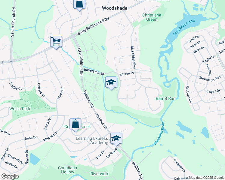 map of restaurants, bars, coffee shops, grocery stores, and more near 101 Barrett Run Drive in Newark