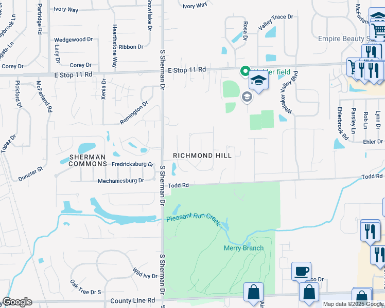 map of restaurants, bars, coffee shops, grocery stores, and more near 8355 Andrusia Lane in Indianapolis