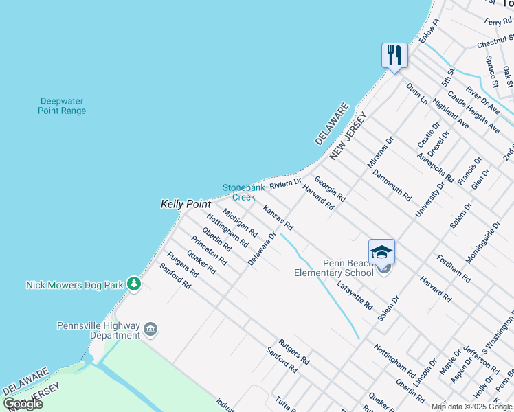 map of restaurants, bars, coffee shops, grocery stores, and more near 167 Kansas Road in Pennsville