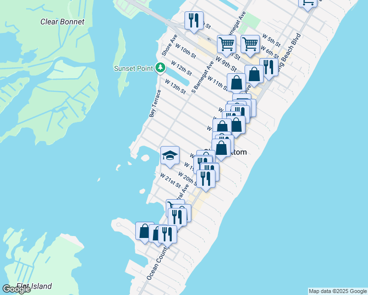 map of restaurants, bars, coffee shops, grocery stores, and more near 243 West 18th Street in Ship Bottom