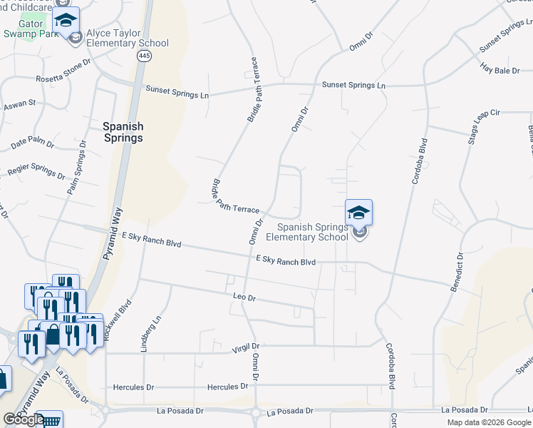 map of restaurants, bars, coffee shops, grocery stores, and more near 2 Starburst Circle in Spanish Springs