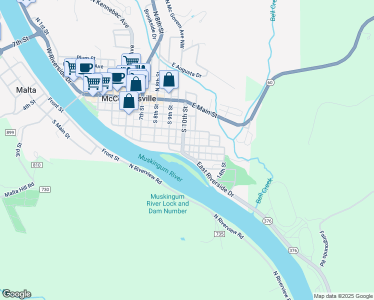 map of restaurants, bars, coffee shops, grocery stores, and more near 515 Halcyon Avenue in McConnelsville