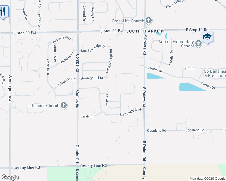 map of restaurants, bars, coffee shops, grocery stores, and more near 8434 Flick Way in Indianapolis