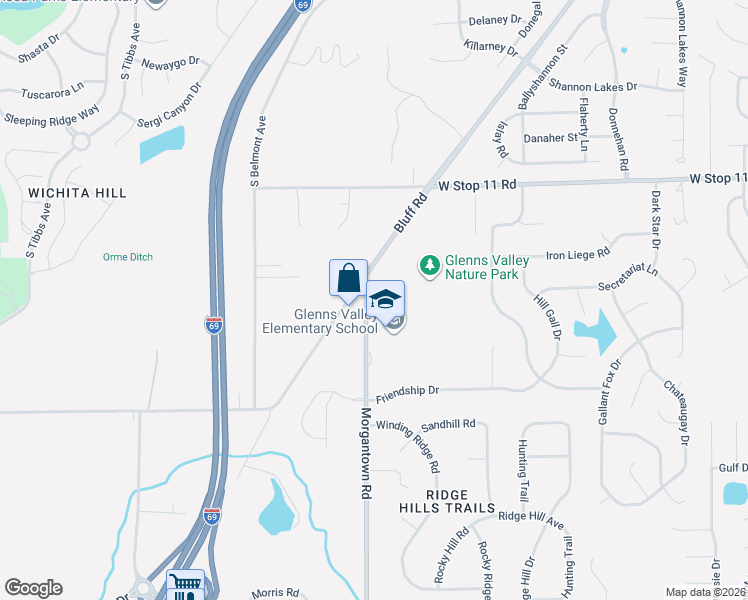 map of restaurants, bars, coffee shops, grocery stores, and more near 8221 Morgantown Road in Indianapolis