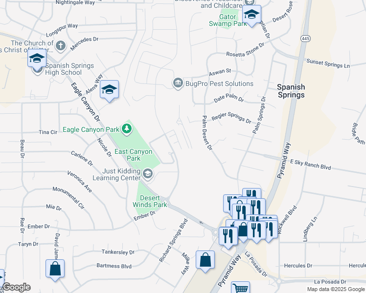 map of restaurants, bars, coffee shops, grocery stores, and more near 100 Neighborhood Way in Spanish Springs